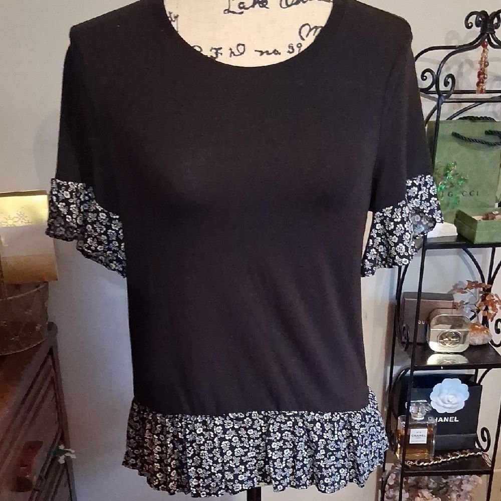 Kate Spade Ruffled Floral Trim Top Size XXS